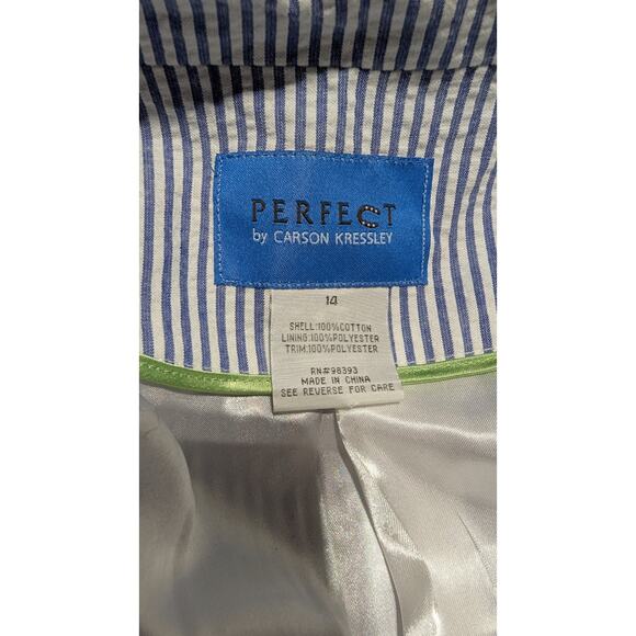 Perfect By Carson Kressley Womens Open Front Tie Waist Seersucker Blazer Sz 14 - Picture 6 of 6